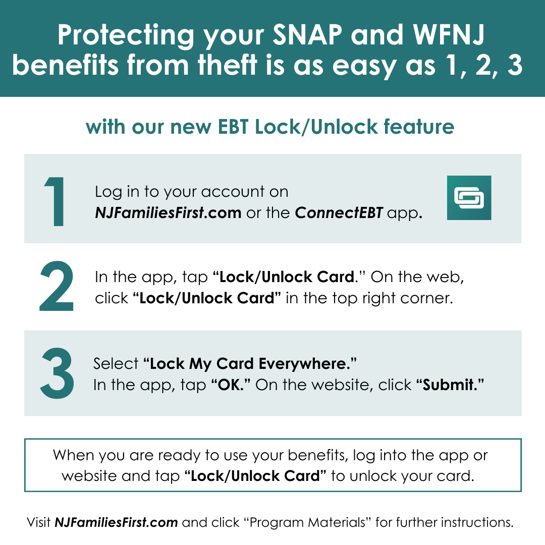 Locking your EBT card is as easy as 1, 2, 3